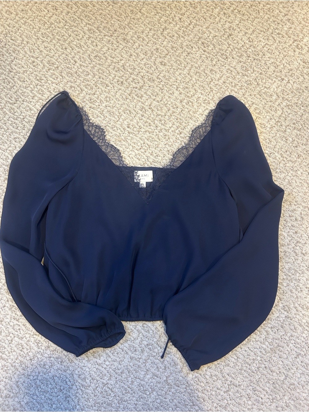 Cami NYC Navy Lace-Trim V-Neck Blouse